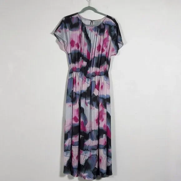 Soft Surroundings Abelia Midi Dress Sz M Abstract Print Cap Sleeves - Picture 3 of 12
